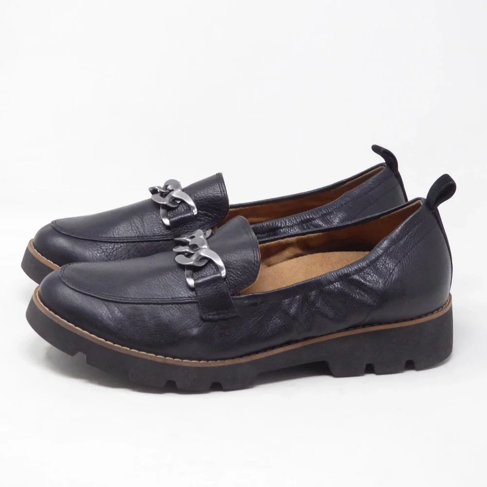 Vionic Women Loafers Black Cynthia Chain Link Lug Sole 8.5 Orthotic